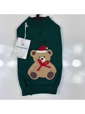 Tommy Bahama Pet Christmas Teddy Bear Dog Sweater Green Knit Medium Whimsicle